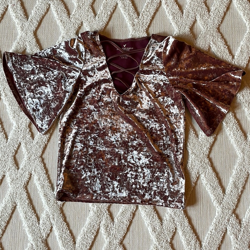 American Eagle Small Velour Top Mauve Pink